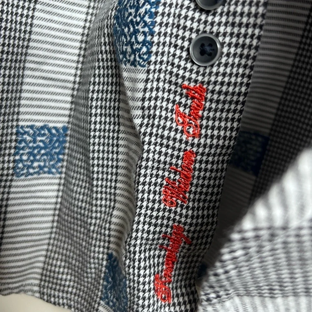 Robert Graham Houndstooth Stripe Embroidered Dress Shirt Large - Picture 6 of 15